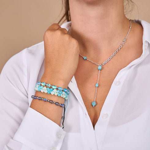 Into the Clouds | Cerulean x Ivory | Double Firefly Glass Bracelet